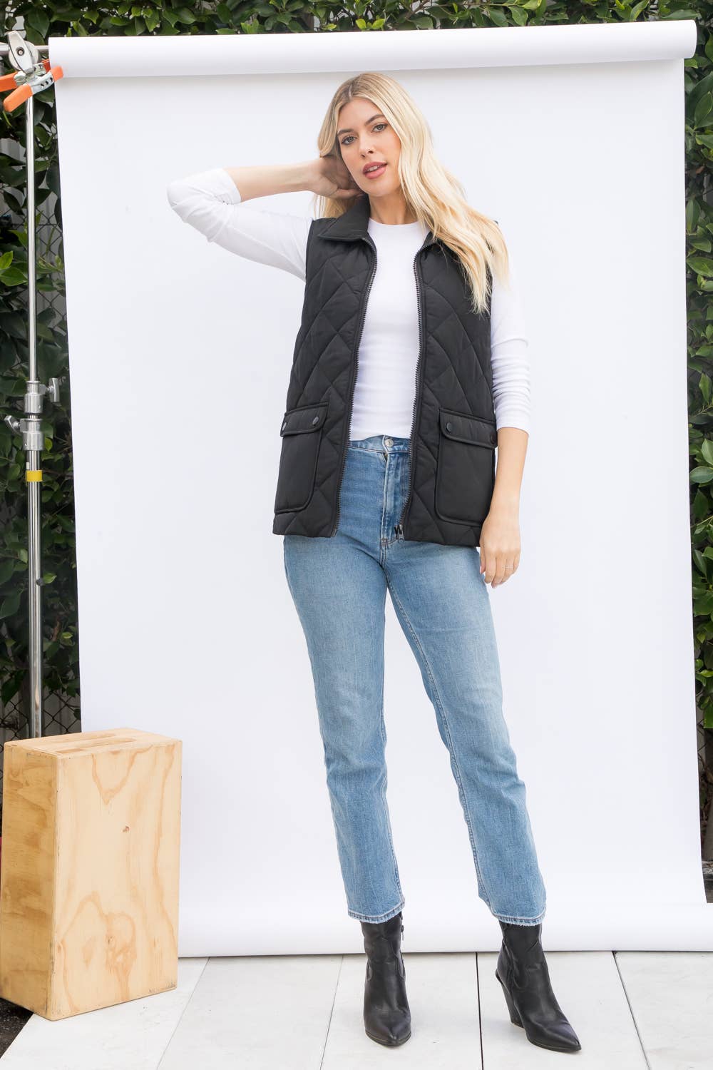 Light Weight Polyfill Quilted Vest: Black by 26 International