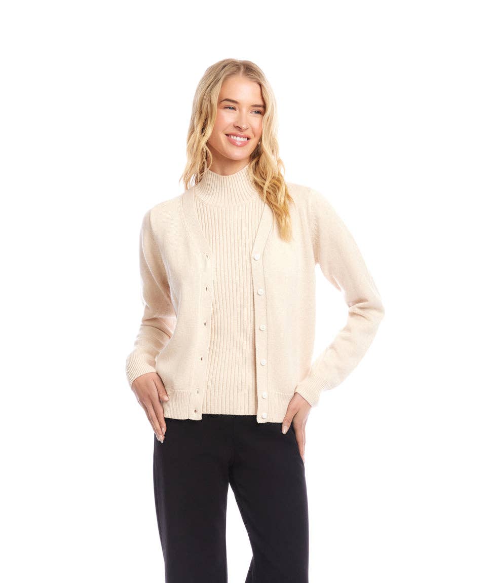 Karen Kane - V-Neck Cardigan Sweater: Ecru