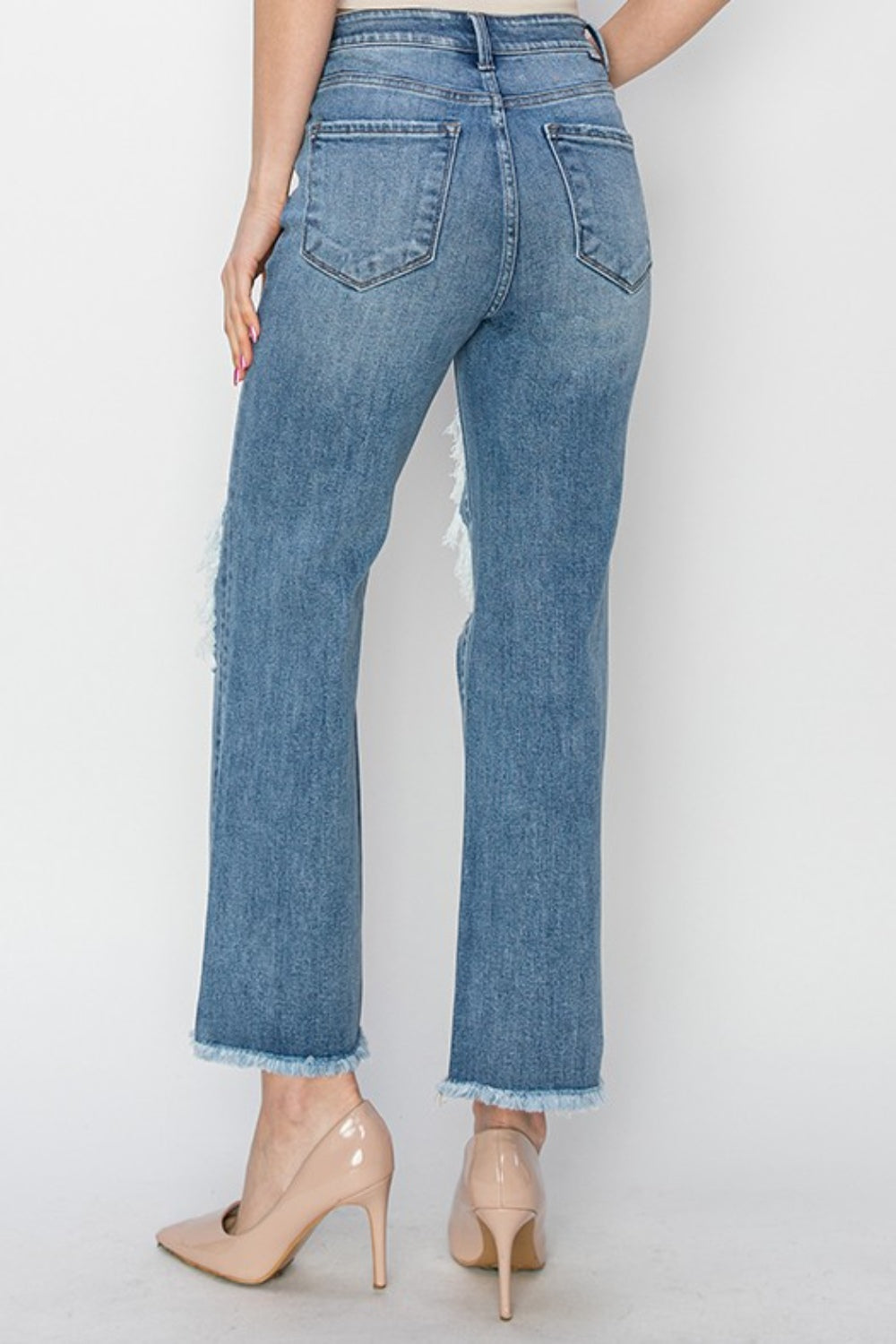 ONLINE ONLY! RISEN High Rise Distressed Crop Straight Jeans