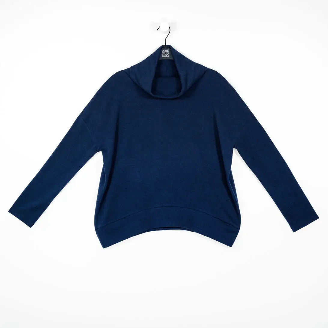 Clara Sunwoo - French Terry-Like Knit - Cowl Turtleneck Sweater: Midnight blue