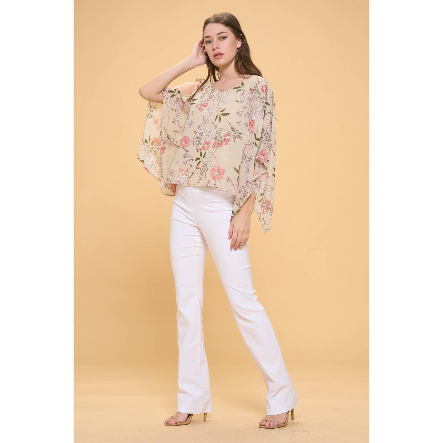 PS- Slit Angel Scoop Neck Overlay Blouse in Taupe/Mauve