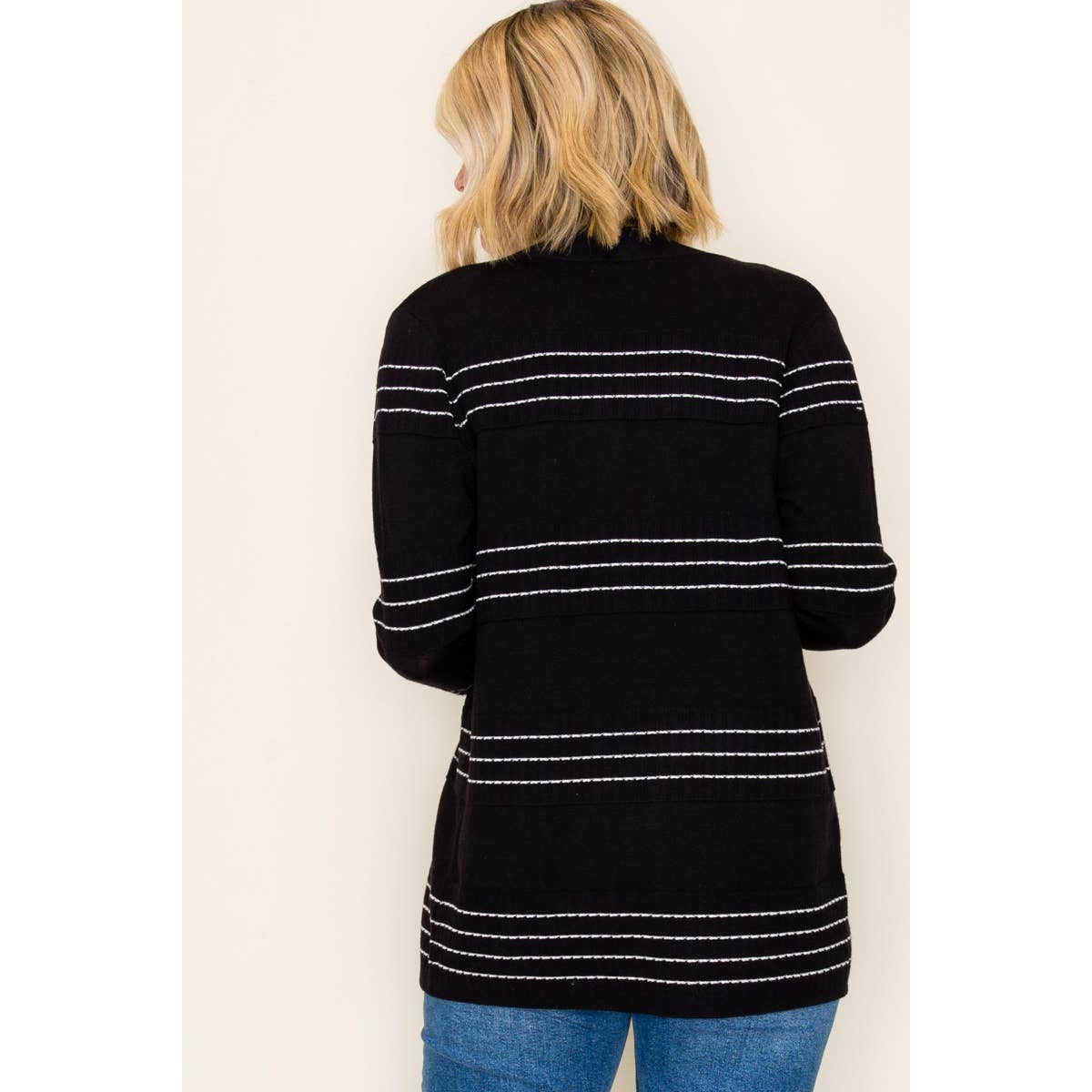 STACCATO - STITCH STRIPED SWEATER CARDIGAN: BLACK
