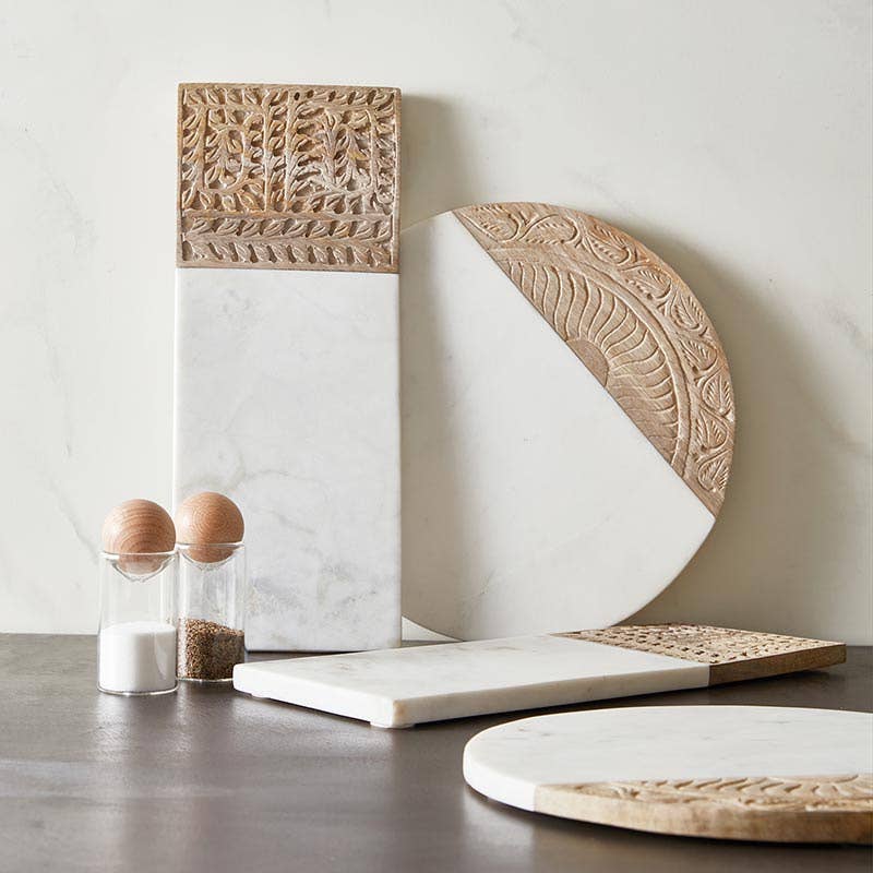 Marble and Carved Wood Serving Board - Rectangle