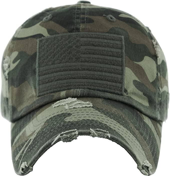 Funky Junque - Vintage Patch Hat - American Flag (Green Camo)