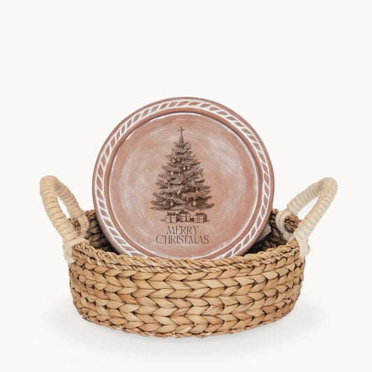 KORISSA - Handmade Bread Warmer & Wicker Basket - Christmas Round: Christmas Tree
