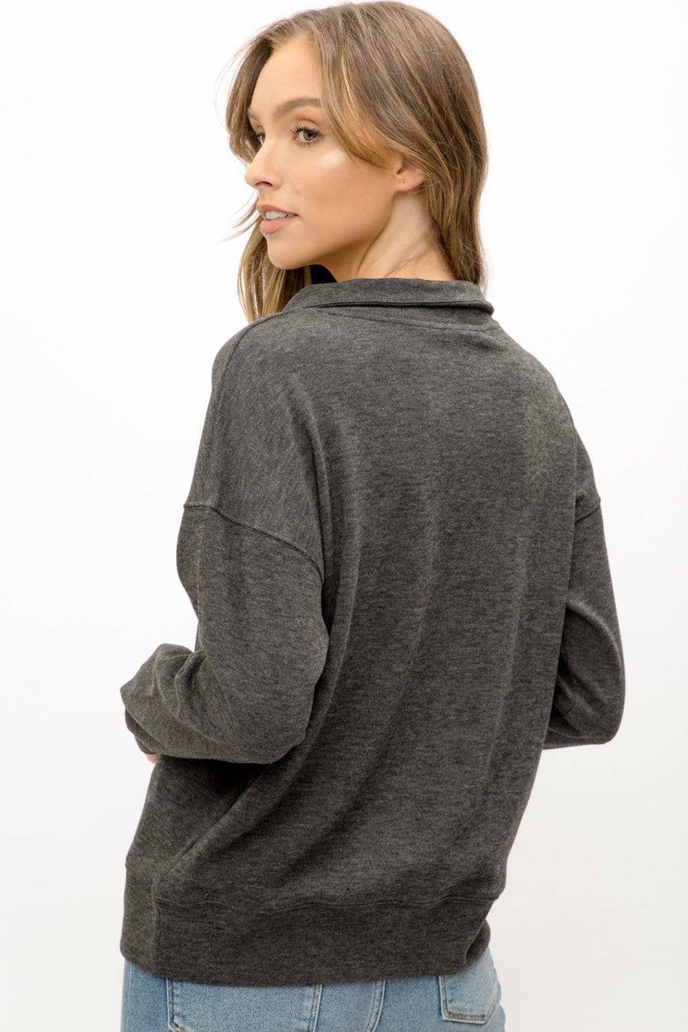 Mystree - Lace Up Top / Charcoal