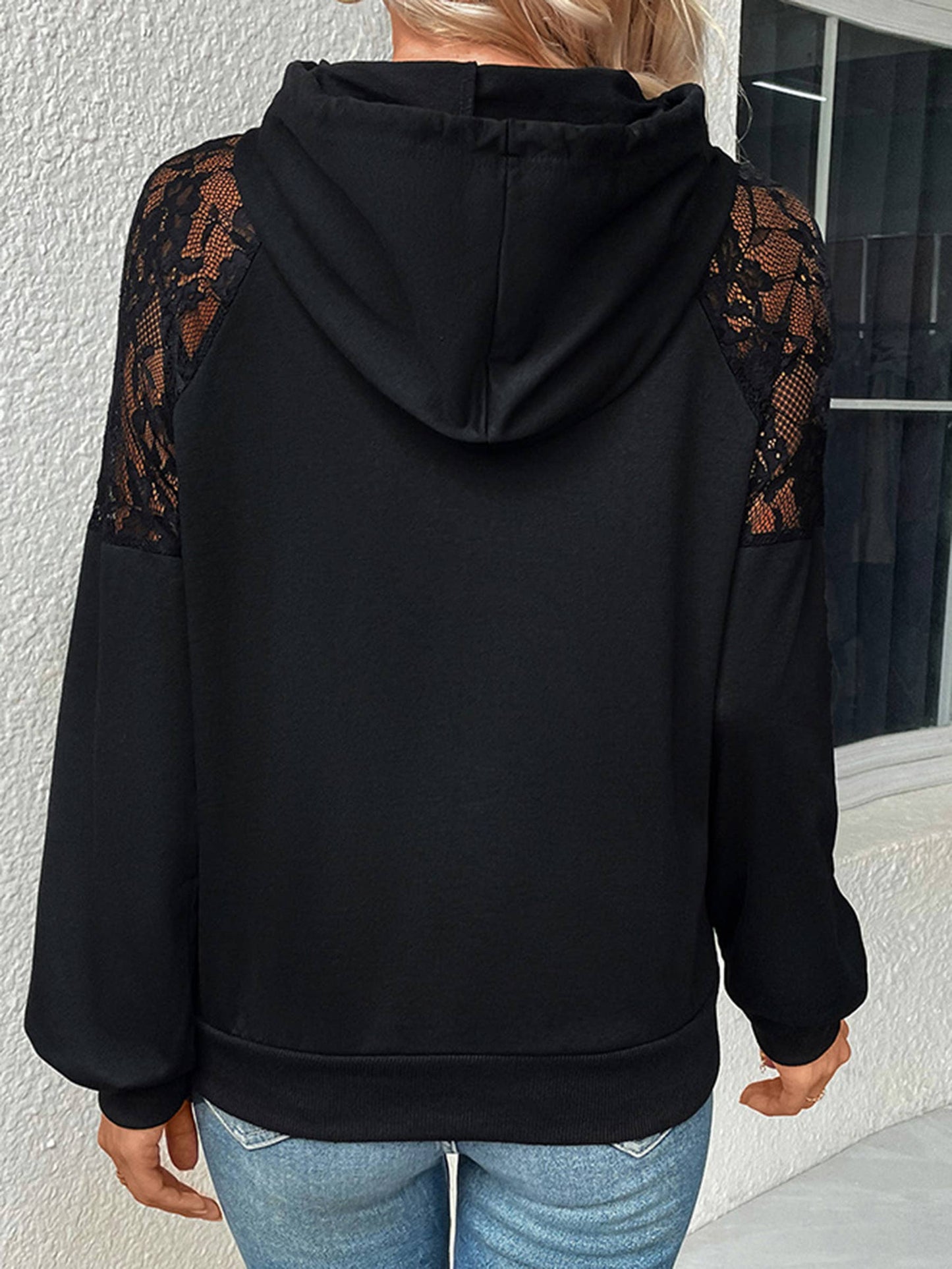 WHS - Long Sleeved Hooded Black Sweater: Black