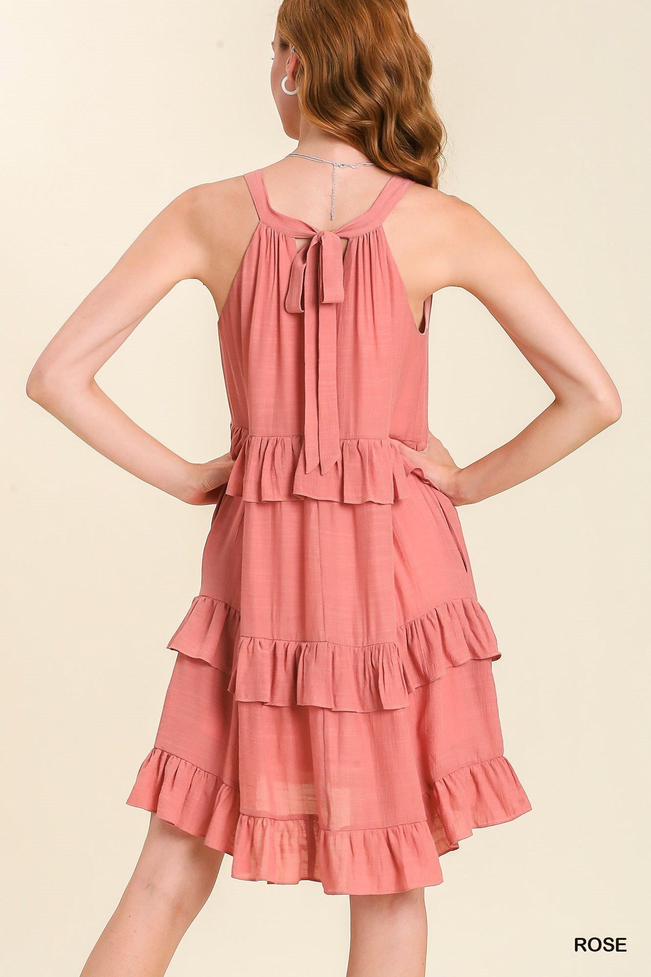 Umgee Tiered Halter Dress In Rose