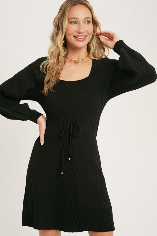 BI-Square Neck Cable Women's Sweater Dress