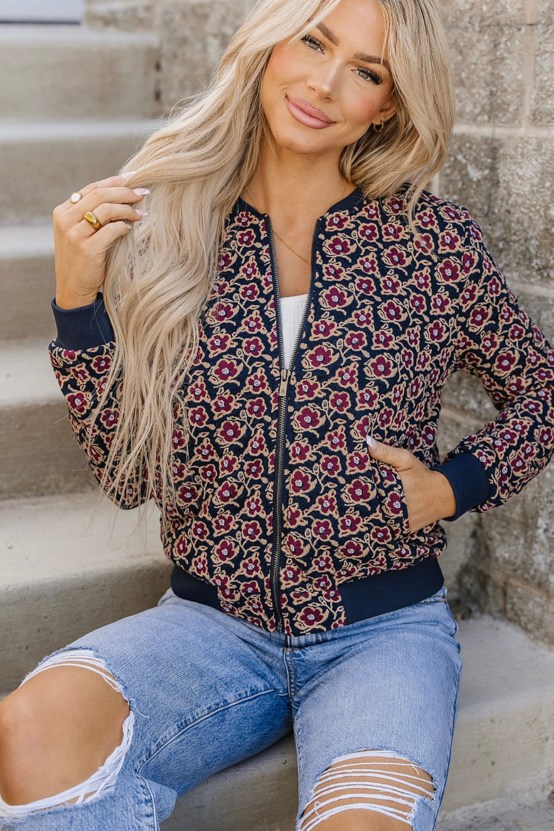 ONLINE ONLY! Ampersand Avenue Flowerbomb-er Jacket- Blue