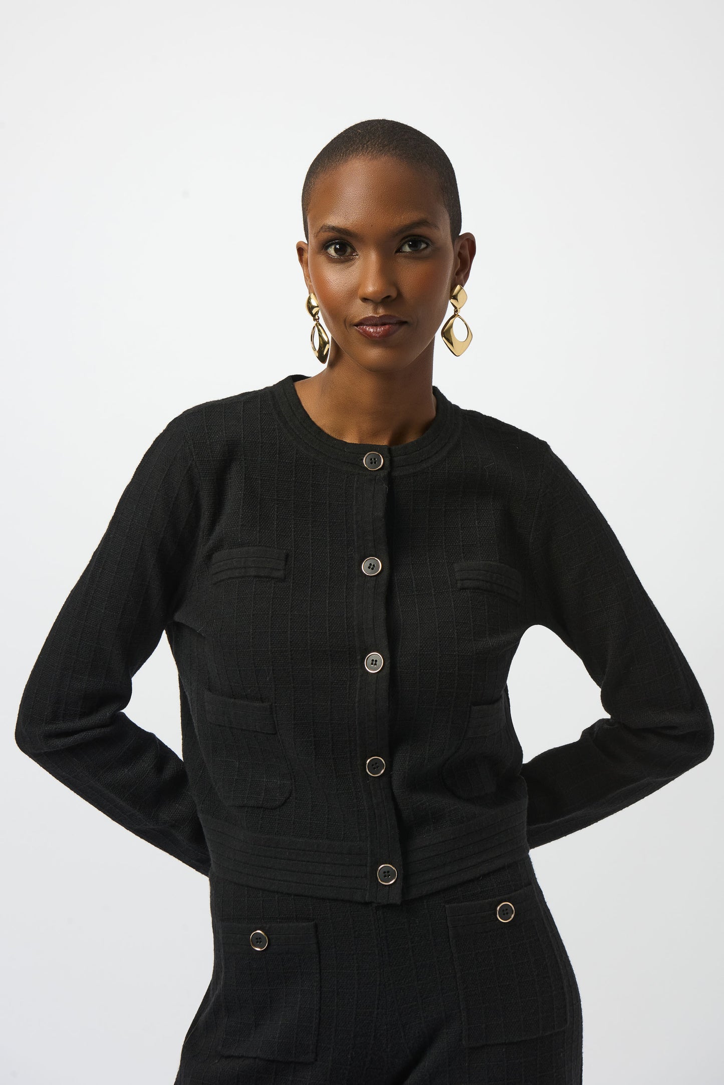 Josheph Ribkoff Sweater Knit Crew Neck Button-Front Jacket
