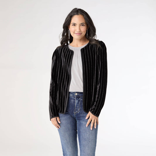 COCO + CARMEN - Zoella Velour Cardigan with Lurex Stripe in Black