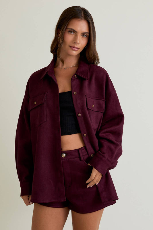 LE LIS - LONG SLEEVE COLLARED OVERSIZED SUEDE SHACKET