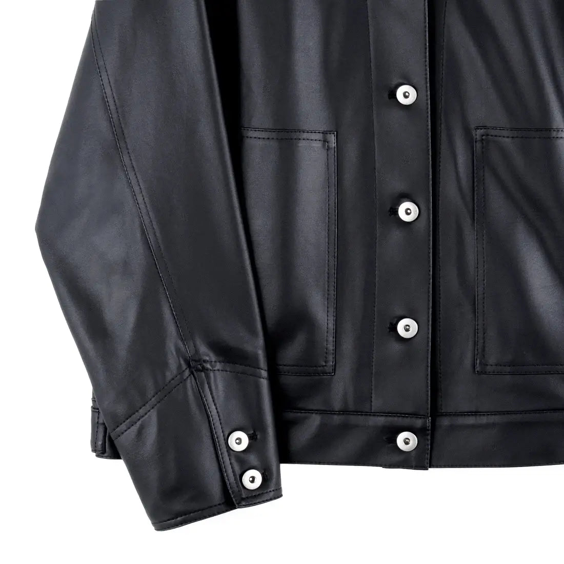 Clara Sunwoo - Liquid Leather ™ Button Closure Pocket Jacket: Black