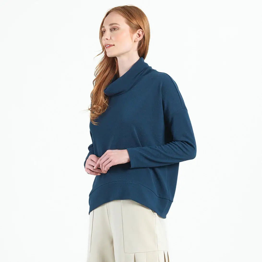 Clara Sunwoo - French Terry-Like Knit - Cowl Turtleneck Sweater: Midnight blue