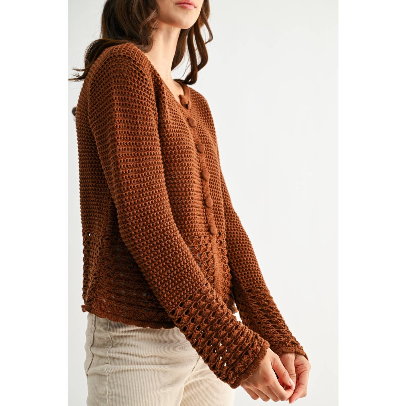 Camellia - BROWN CROCHET CARDIGAN: BROWN
