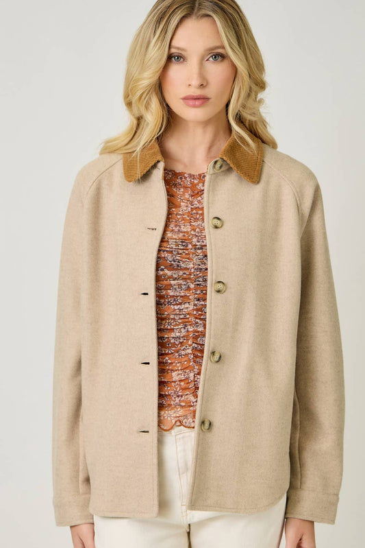 Mystree - Button Down Shirt Jacket: Milk Tea