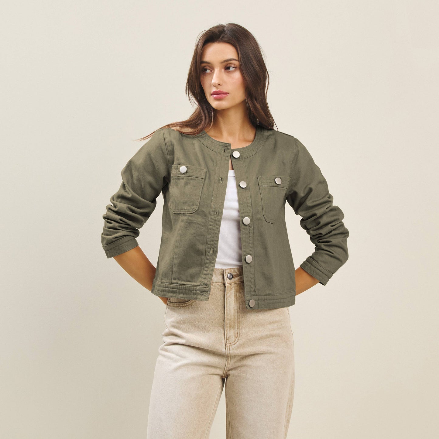 Able - Colored denim twill jacket: OLIVE