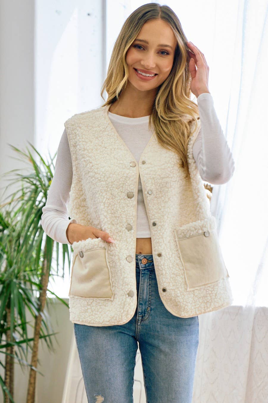 BNS - Shearling Vest: IVORY