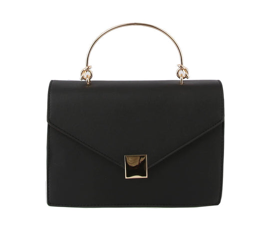 Handbag Factory Corp - Top Handle Satchel Medium Crossbody Bag: Black