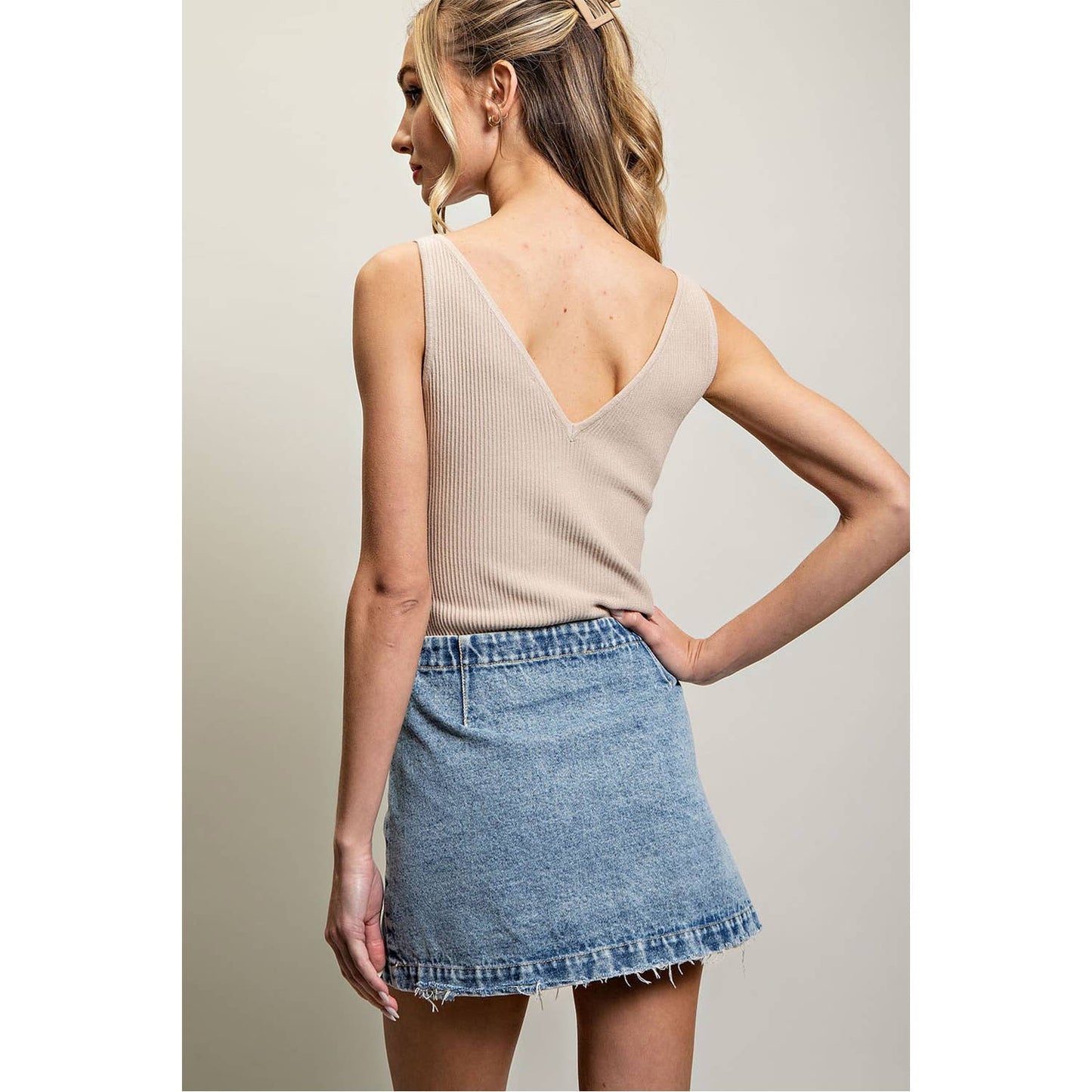 STONE WASHED WRAP MINI SKORT: DENIM