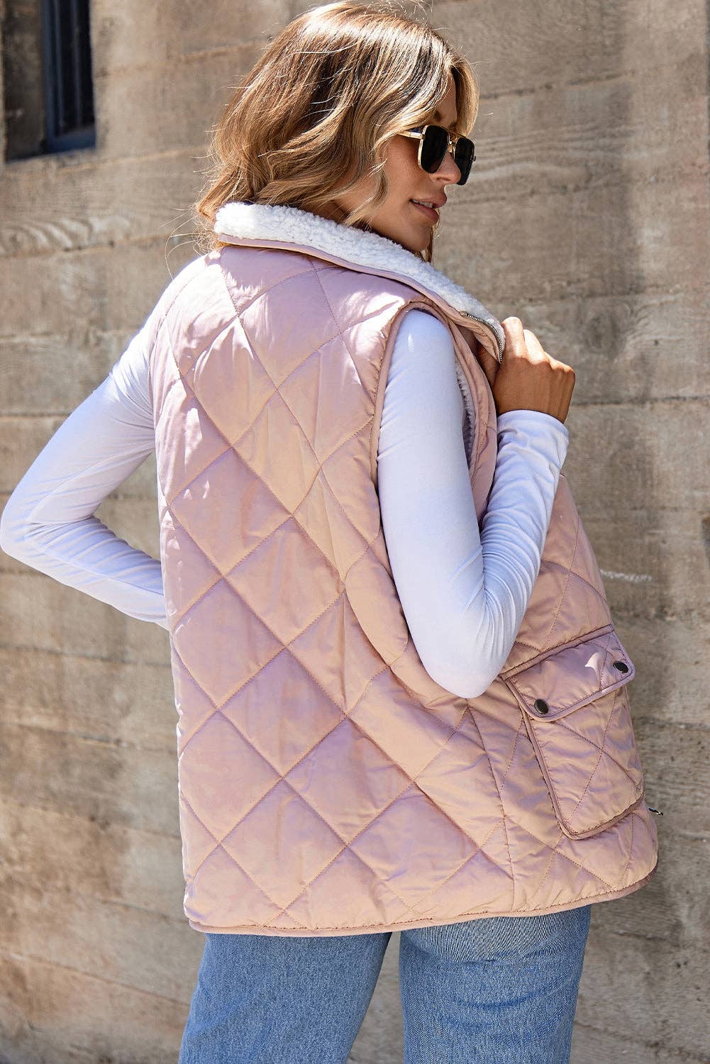 Lillian Fleece Lined Quilted Vest: Pink