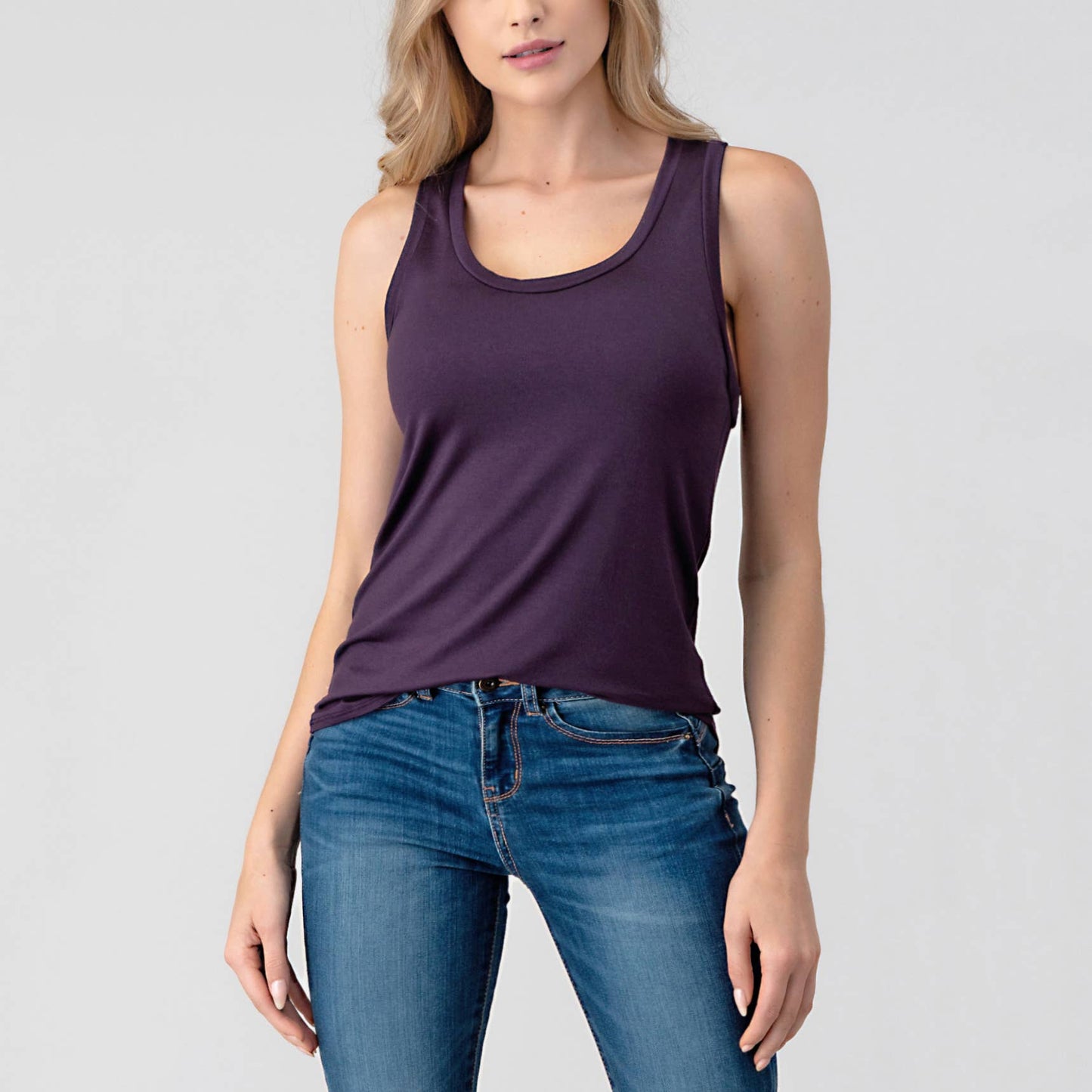 Heimious - Scoop Neck Modal Jersey Tank Top Violet