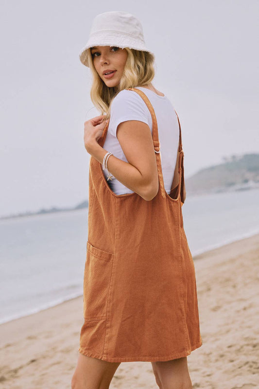 Shapeless Silhouette Denim Mini Dress: Washed Apricot