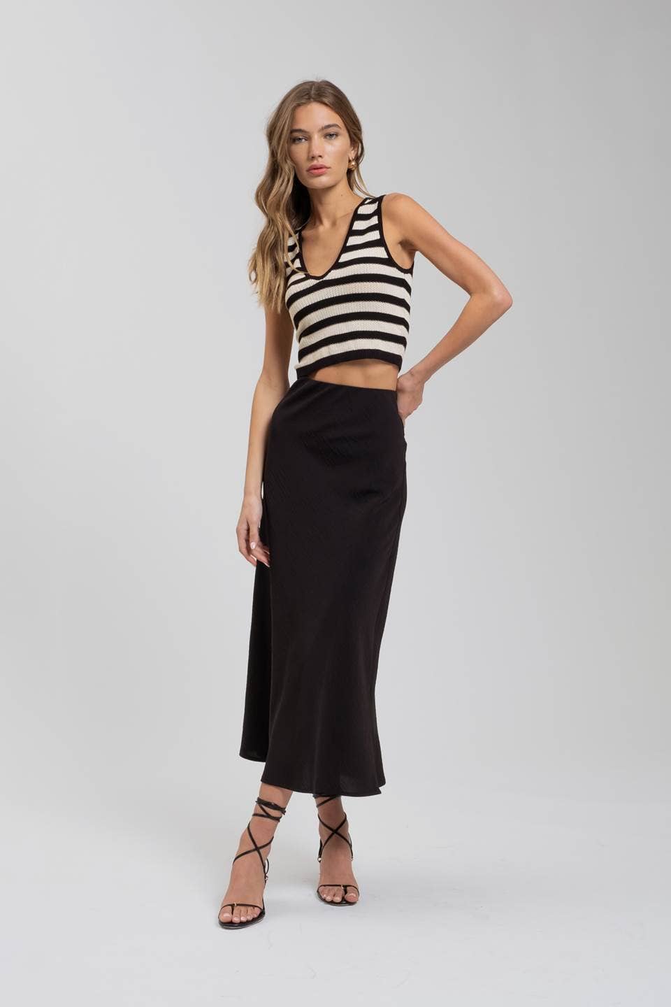 The Workshop Studio - HIGH WAIST SLIP MIDI SKIRT: BLACK