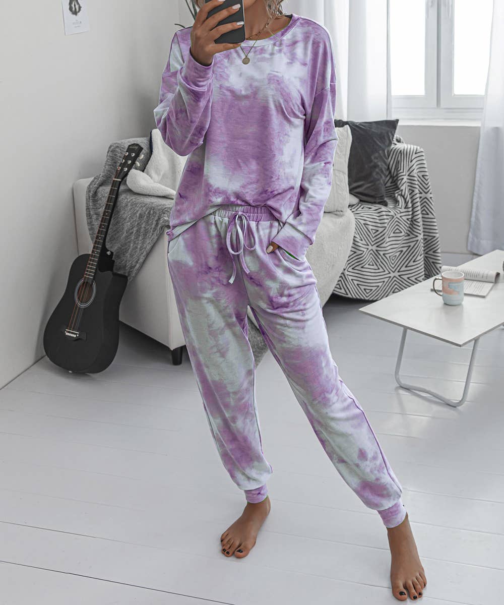 Purple Tie Dye Long Sleeves T-shirt and Joggers Sets