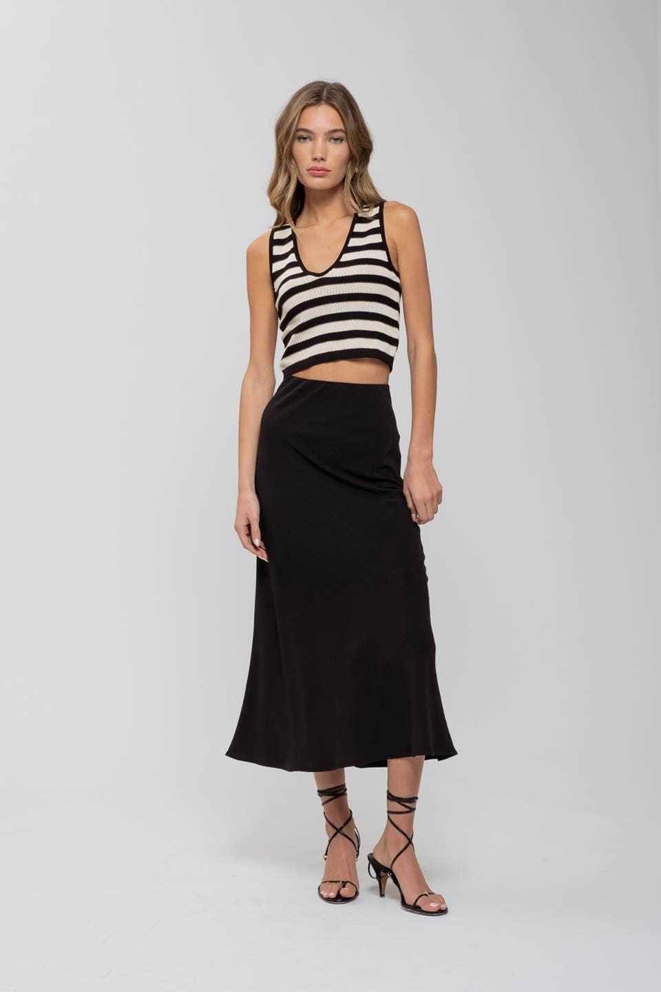 The Workshop Studio - HIGH WAIST SLIP MIDI SKIRT: BLACK