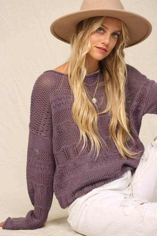 KyeMi - Sweater In Pointelle With Dolman: Purple