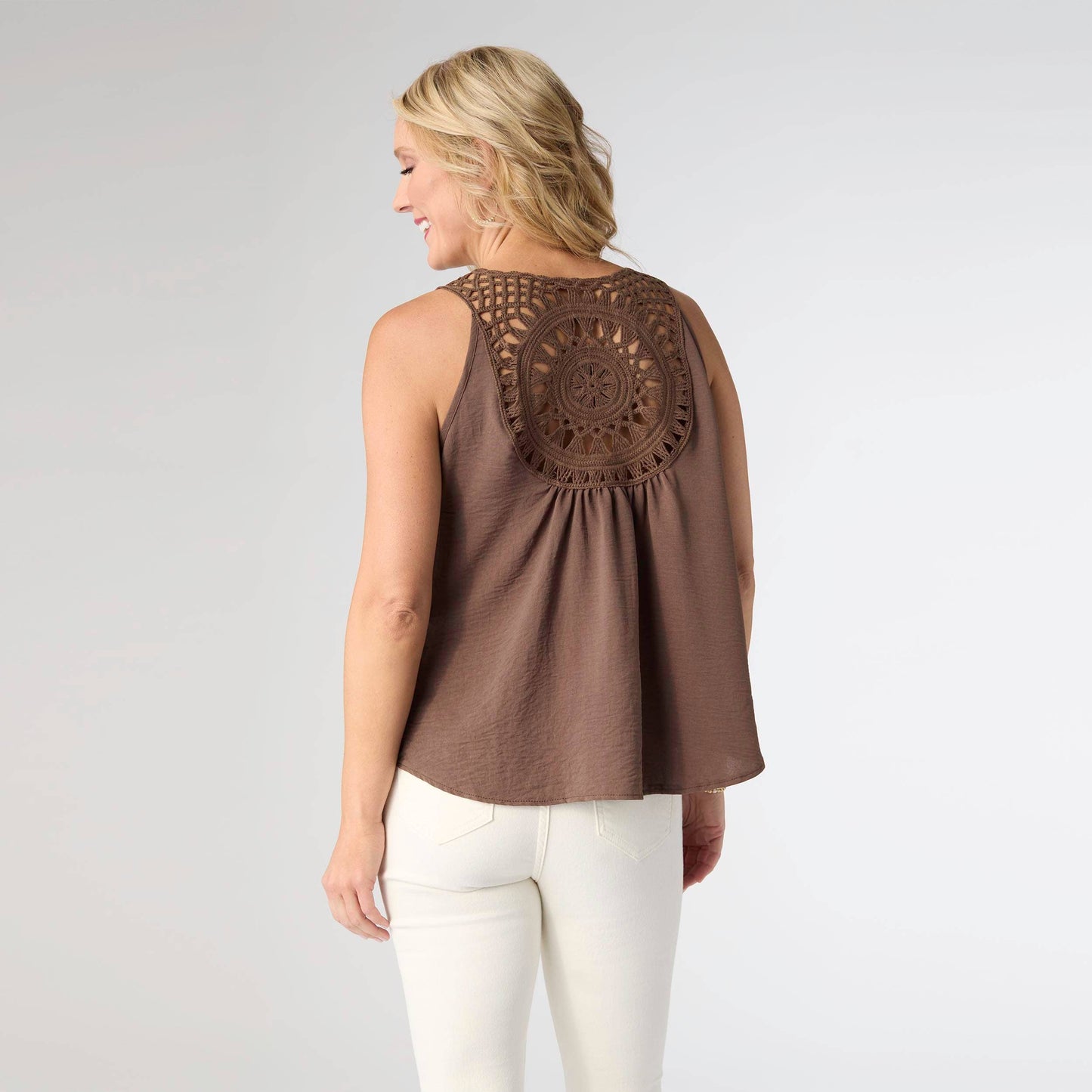 COCO + CARMEN - Maya Tank with Crochet Back Detail: Chocolate Mousse