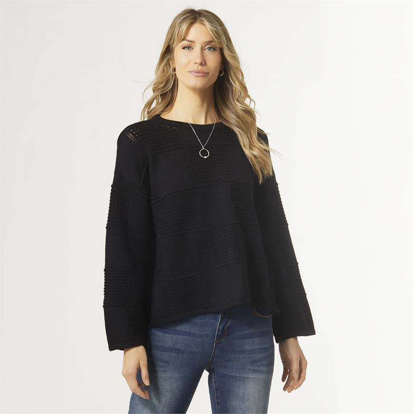 COCO + CARMEN - Kalani Long Sleeve Crew Neck Sweater: Black