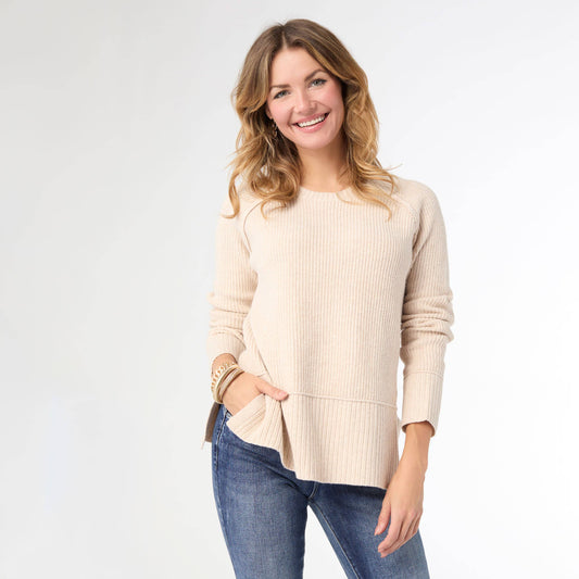 COCO + CARMEN - Helix Crew Neck Sweater with Side Slit - Fall: Oatmeal