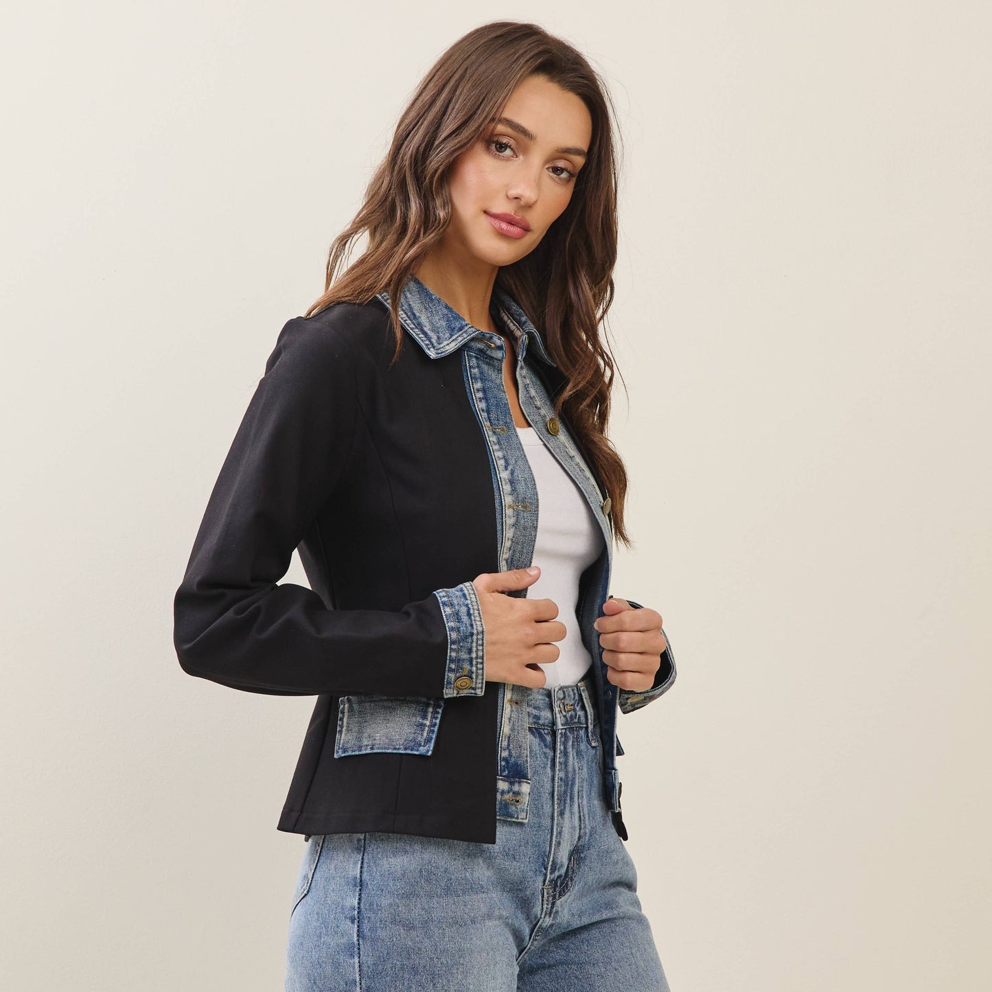 Able - Denim trim jacket: Black