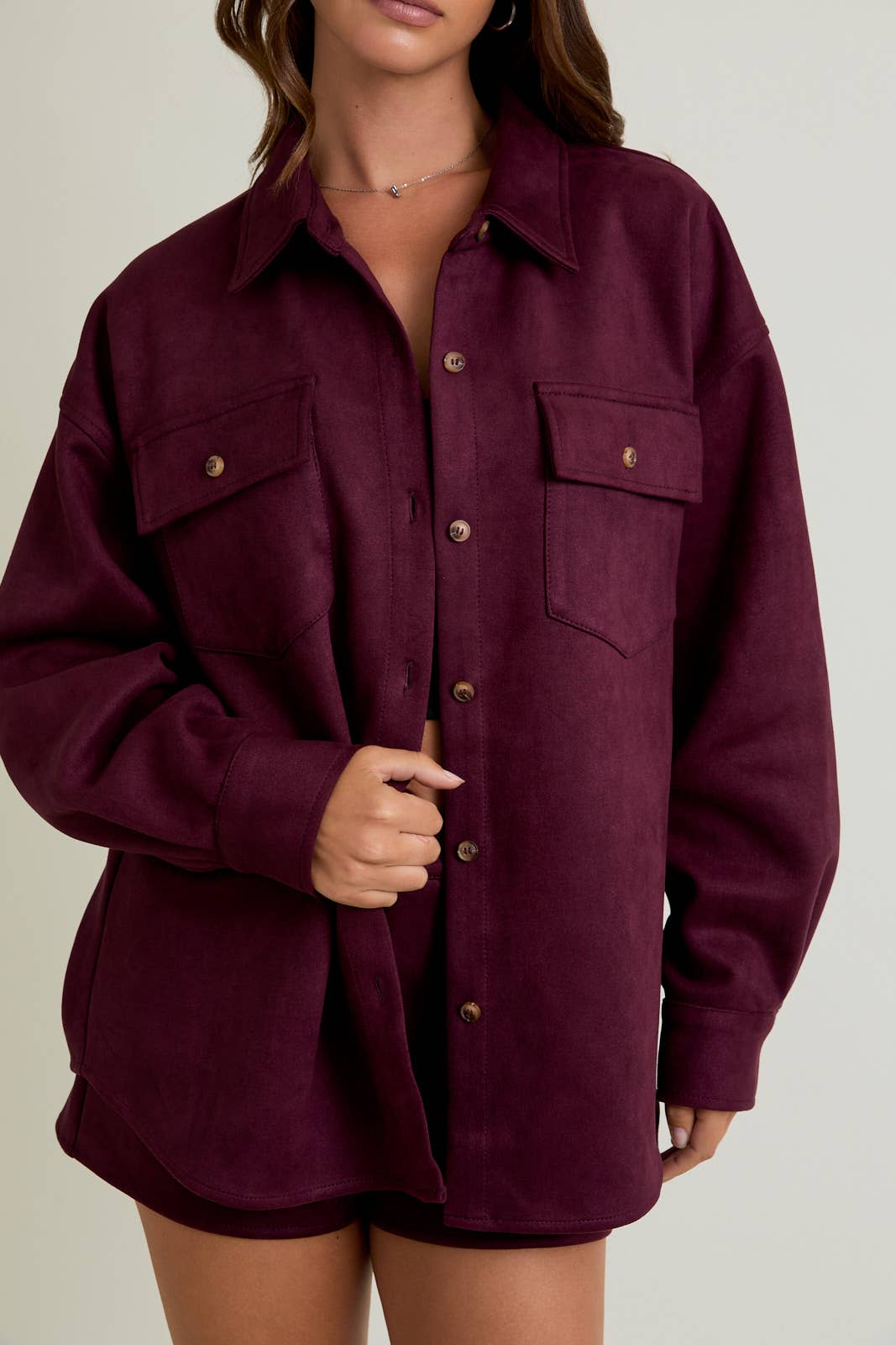 LE LIS - LONG SLEEVE COLLARED OVERSIZED SUEDE SHACKET