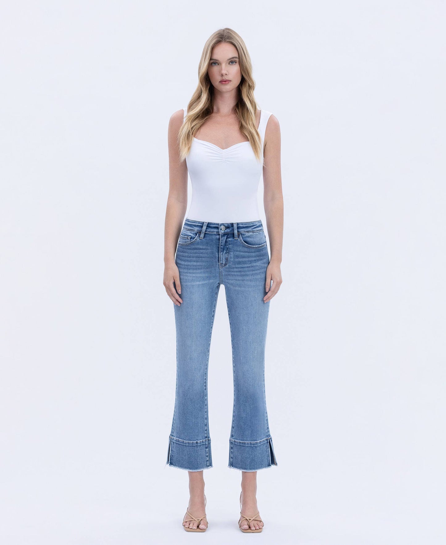 FLYING MONKEY - HIGH RISE TROUSER SLIT HEM KICK FLARE JEANS URBANE