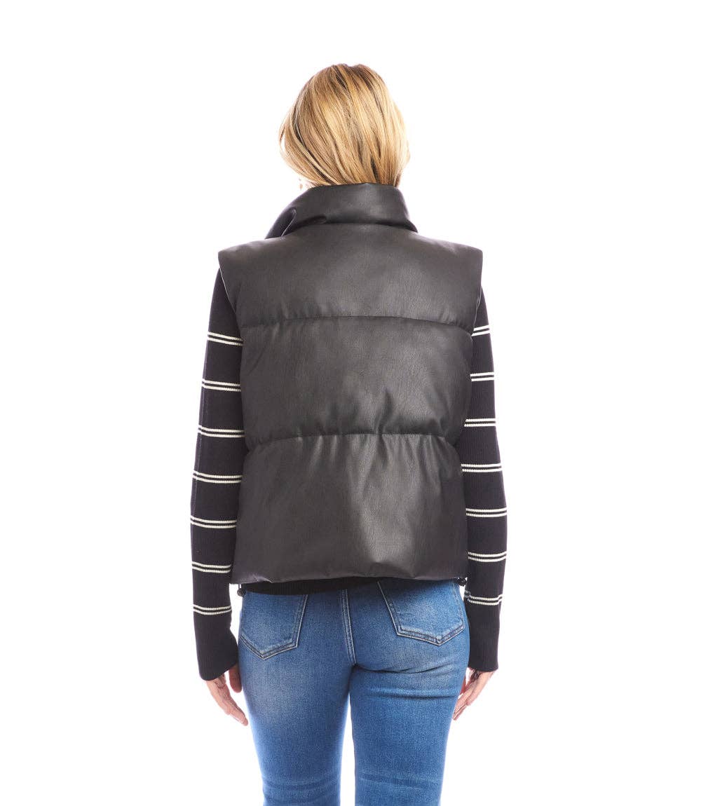 Karen Kane - Faux Leather Quilted Puffer Vest: Black