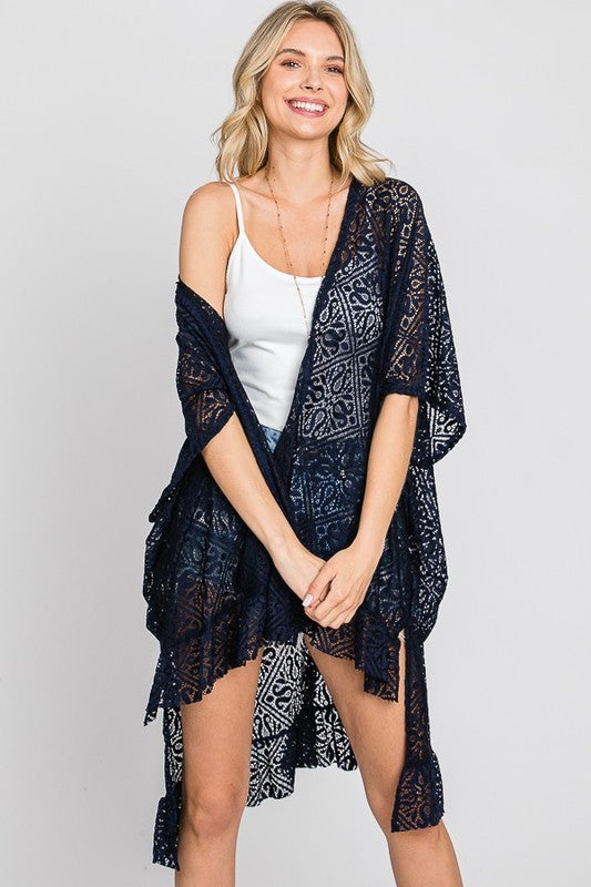 ONLINE ONLY!  LACE OVER SIZE RUFFLE KIMONO