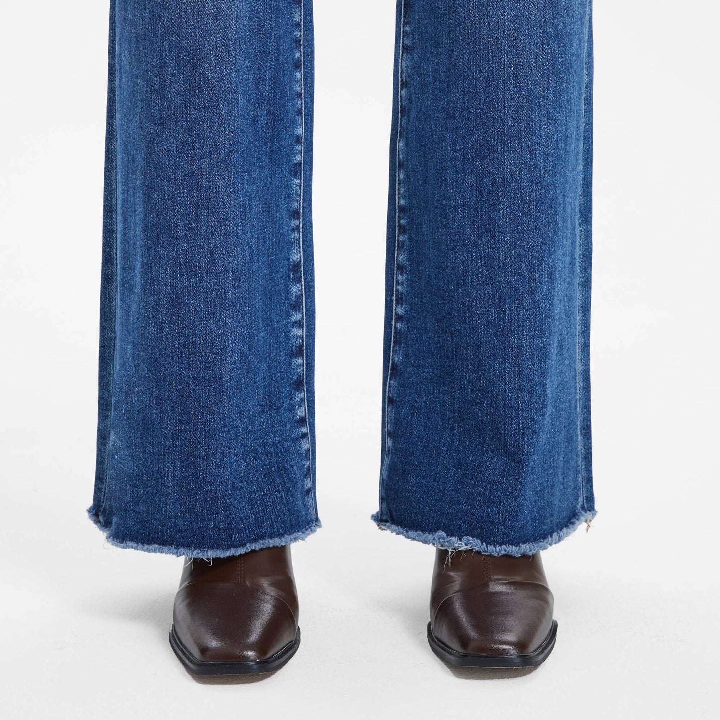 BAYEAS -HIGH RISE STRAIGHT JEANS WITH RAW HEM DARK BLUE