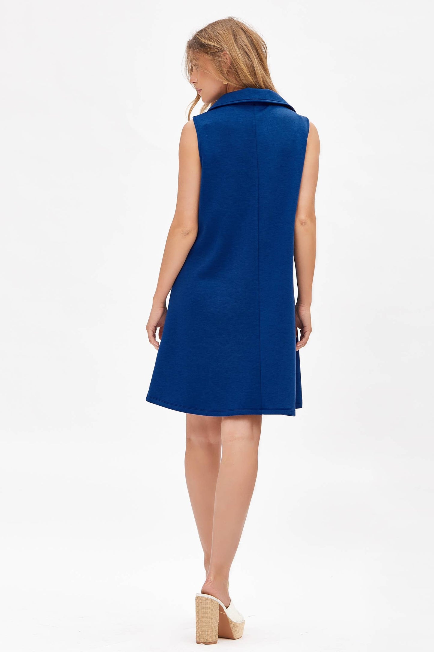Dear Scarlett - Collared Scuba Modal A-Line Dress TRV-CRUISE: AZURE NAVY