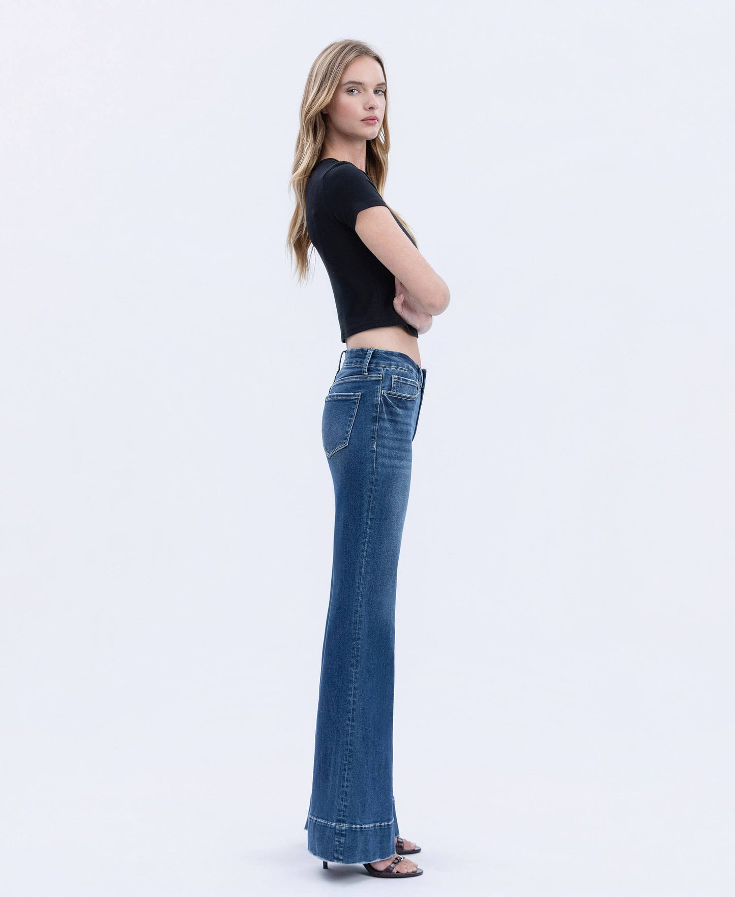 VERVET by FLYING MONKEY - HIGH RISE SEAMLESS WB TROUSER HEM EASY FLARE JEANS