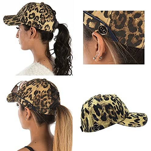 Funky Junque - Criss Cross Ponytail Cap w/Buttons (Leopard)