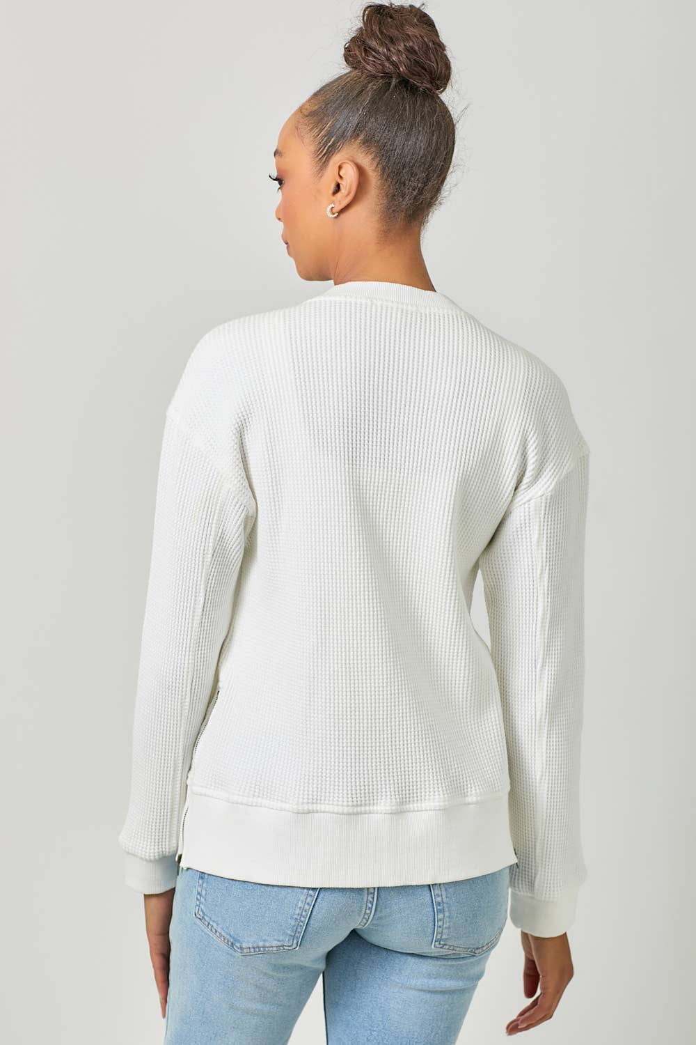 Washed Thermal Bomber Jacket in Off White