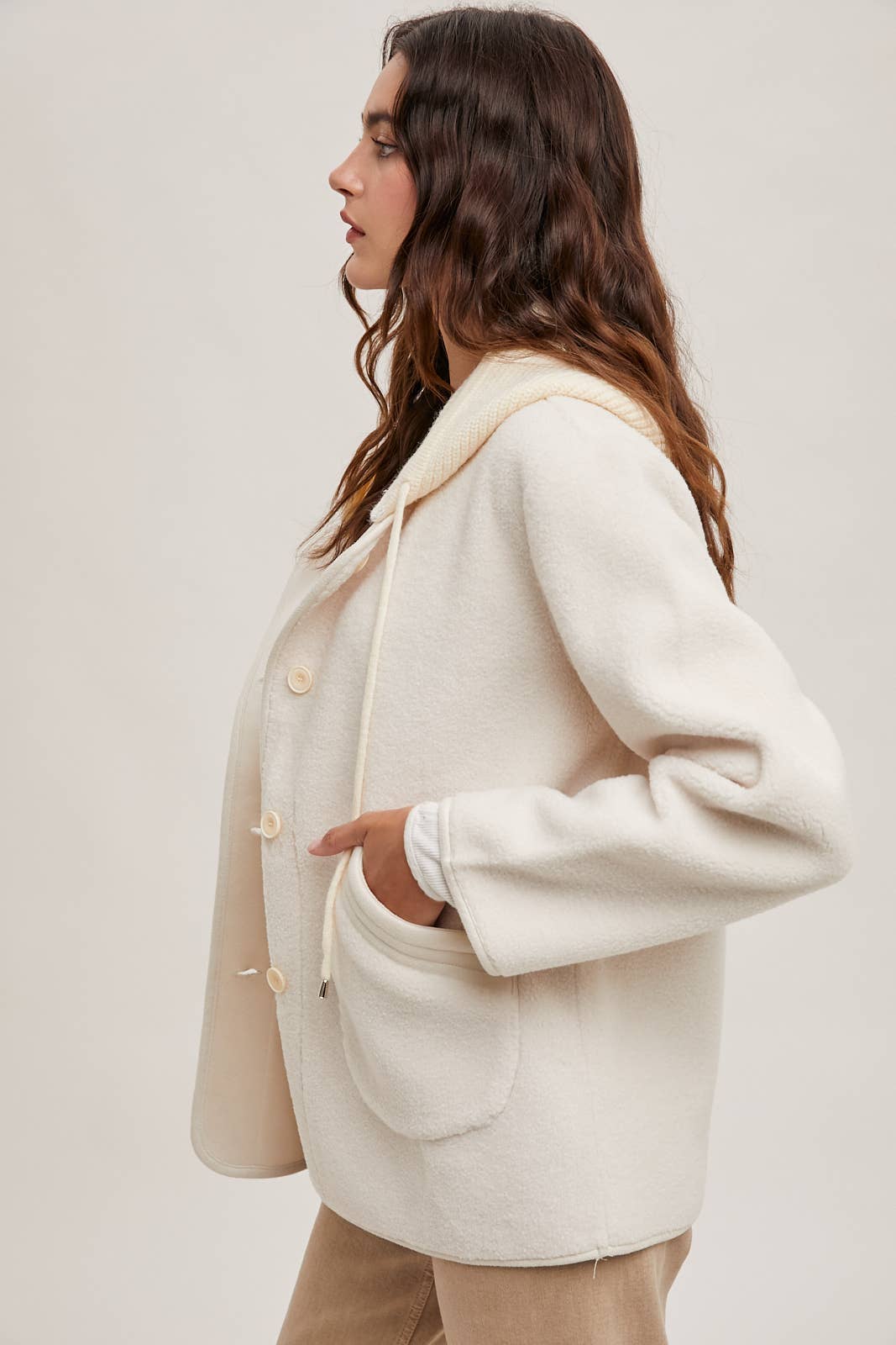 Bluivy - Fleece Hooded Button-Down Jacket Inner Faux Suede in IVORY