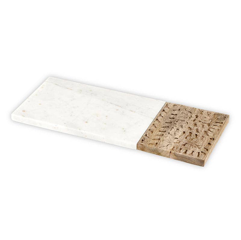 Marble and Carved Wood Serving Board - Rectangle