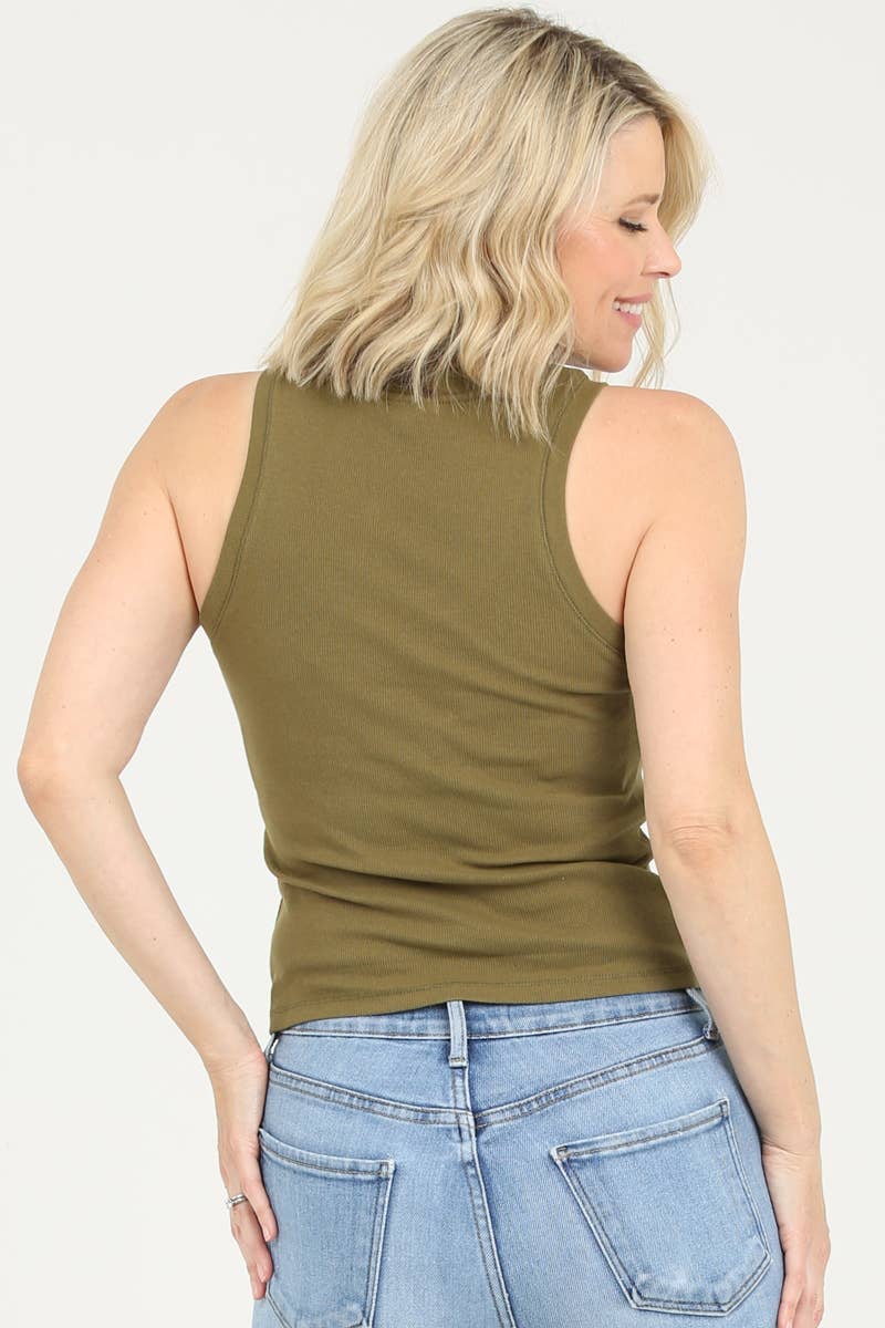 RIB KNIT SCOOP NECK TANK TOP / OLIVE