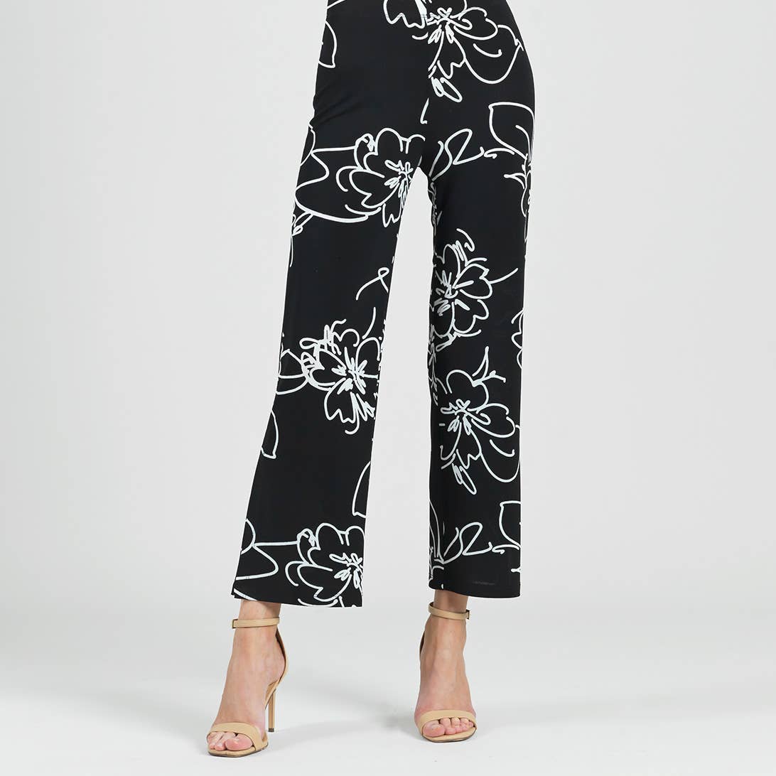 Clara Sunwoo - PT28P1 - Crepe Knit - Side Slit Ankle Pant - Blossom Sketch: Black/White / M