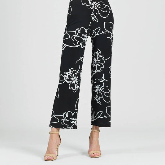 Clara Sunwoo - PT28P1 - Crepe Knit - Side Slit Ankle Pant - Blossom Sketch: Black/White / XL